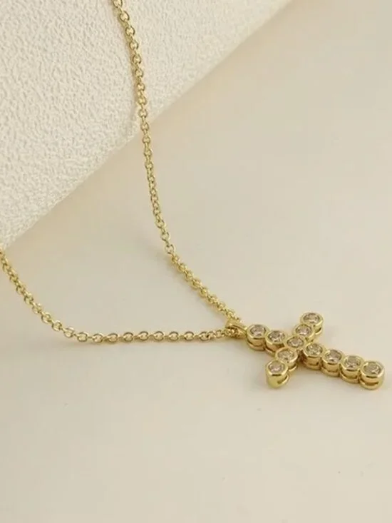 Kendra Scott White Crystal Gold Cross Necklace - Picture 2 of 4